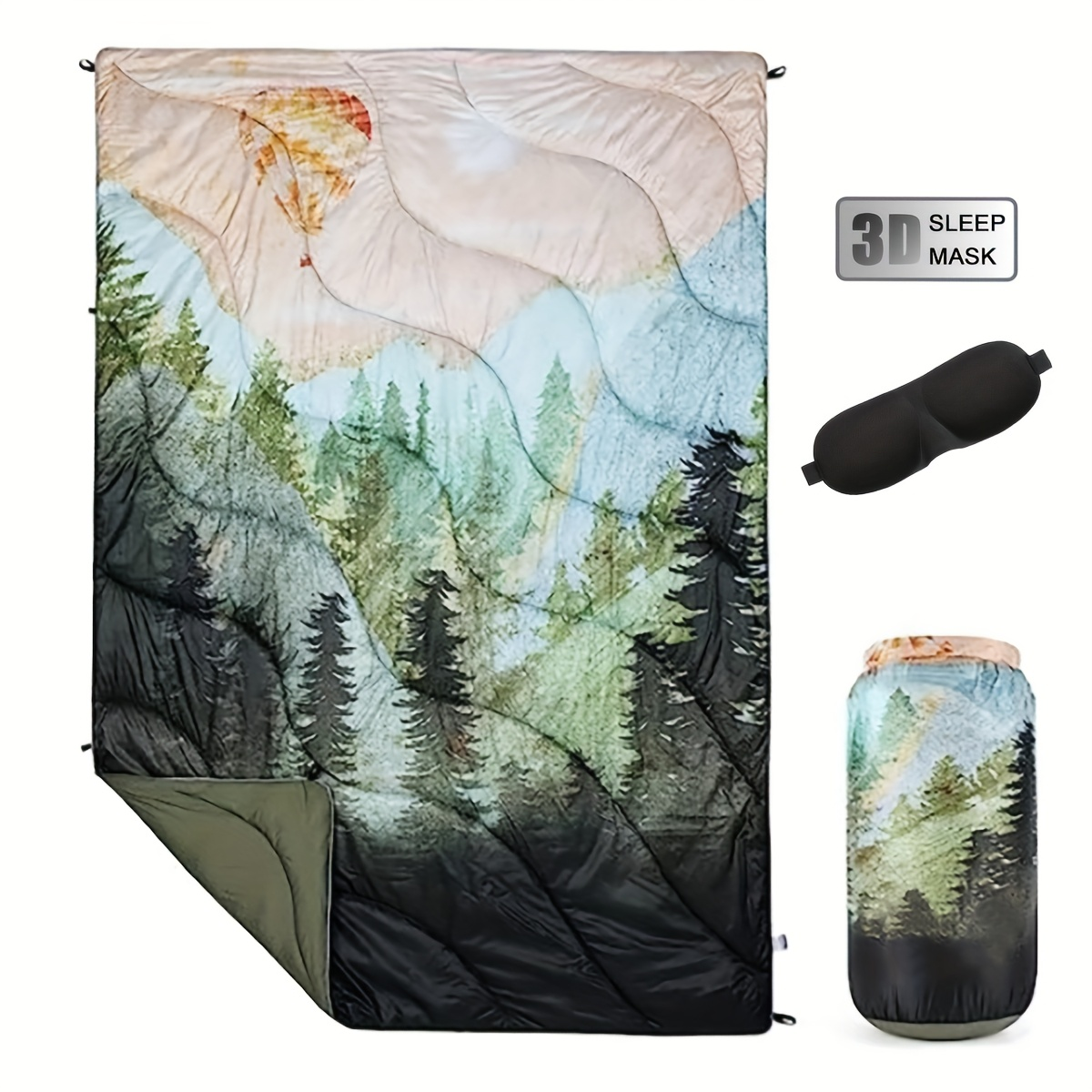 Camping Blanket Puffy Outdoor Down Alternative Windproof Warm 55x79 Inch Lightweight Printed Quilt for Beach Picnic Hammock Travel Cold