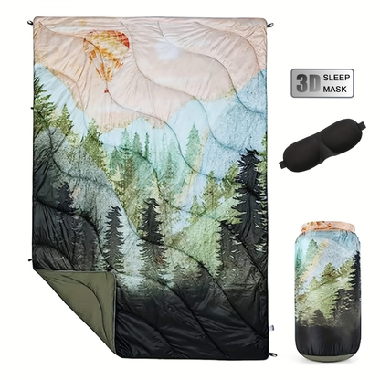 Camping Blanket Puffy Outdoor Down Alternative Windproof Warm 55x79 Inch Lightweight Printed Quilt for Beach Picnic Hammock Travel Cold