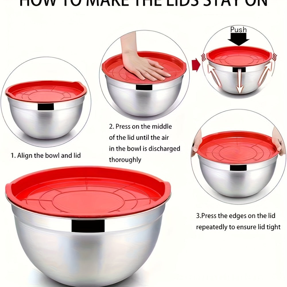 Stainless Steel Mixing Bowls with Airtight Lids Set of 14 Seven Nesting Bowls 0.7 to 4.5QT for Home Cooking, Dining and Outdoor Meals