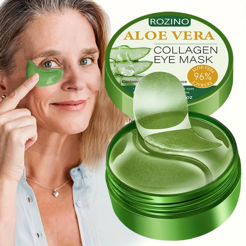 Aloe Vera Under-Eye Gel Patch Jar, 80g with 60 Green Eye Masks and an Included Applicator Spoon