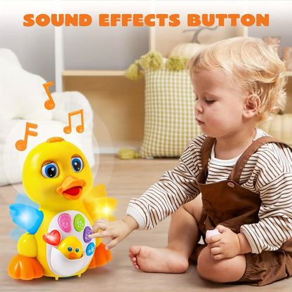 Musical Walking Duck Toy with Five Front Buttons, Flashing Wings and Rotating Wheel Base Pictured