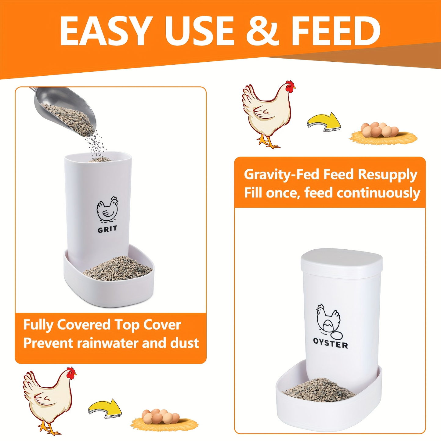 Oyster Shell Feeder & Grit Feeder Set Gravity Fed Waterproof 2-Pack