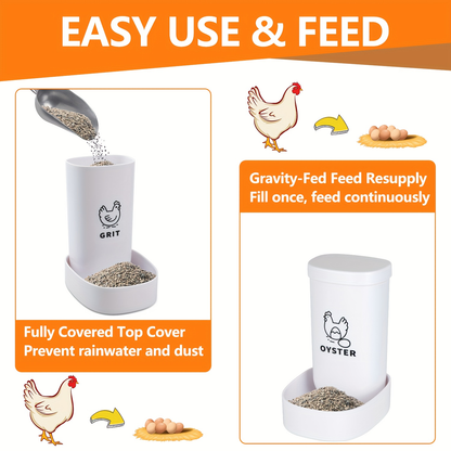 Oyster Shell Feeder & Grit Feeder Set Gravity Fed Waterproof 2-Pack