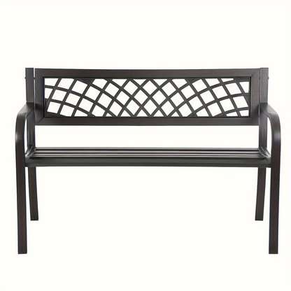 Garden Bench Outdoor Solid Black Metal Frame Patio Seating Park Bench for Backyard Lawn Porch Entryway for Garden, Patio and Yard Use
