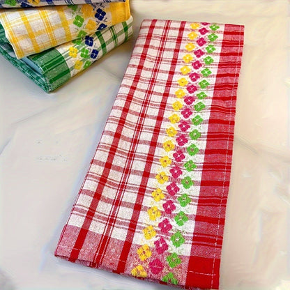 Four-Piece Kitchen Towel Set, 18 x 28 Inches Each with Mixed Plaid, Stripe and Floral-Band Colors