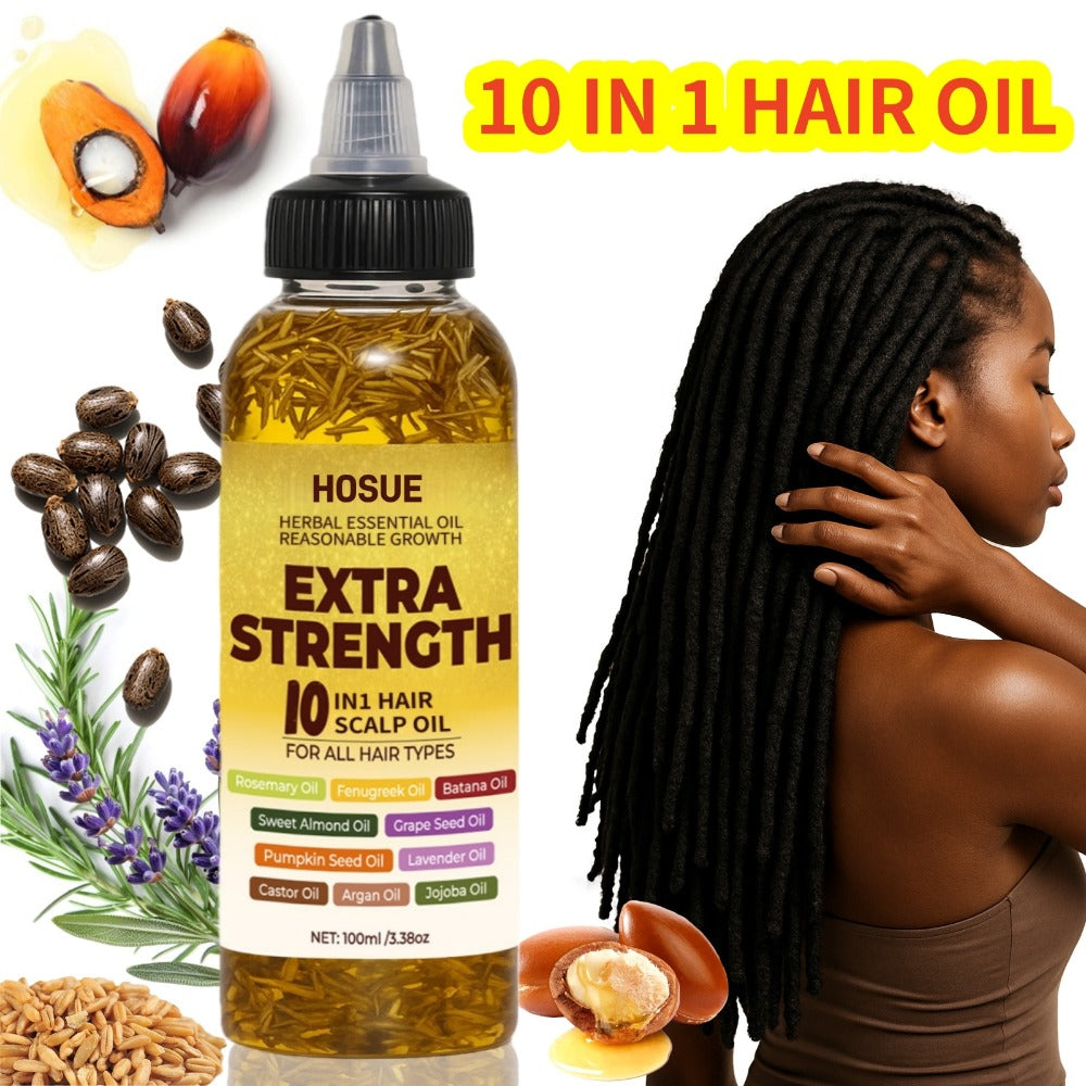 Hair Growth Oil 10-in-1 Botanical Herbal Blend Batana Rosemary Fenugreek Castor Red Onion Ginseng Turmeric Pumpkin Seed Nourishes