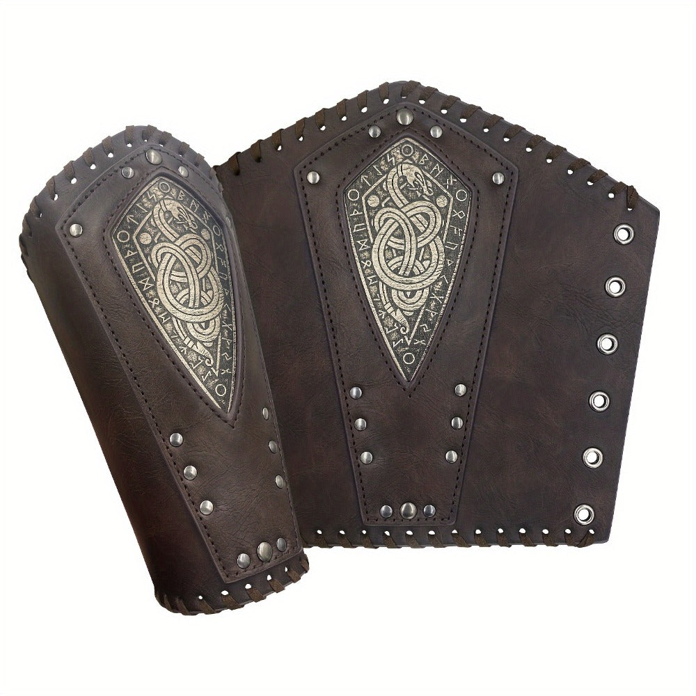 Viking Snake Wrist Guards 2-Pack Medieval Norse Leather Bracers, Nordic Retro Cosplay Props for Halloween LARP Renaissance Faire Costume