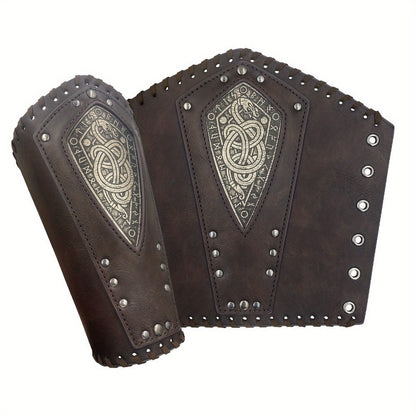 Viking Snake Wrist Guards 2-Pack Medieval Norse Leather Bracers, Nordic Retro Cosplay Props for Halloween LARP Renaissance Faire Costume