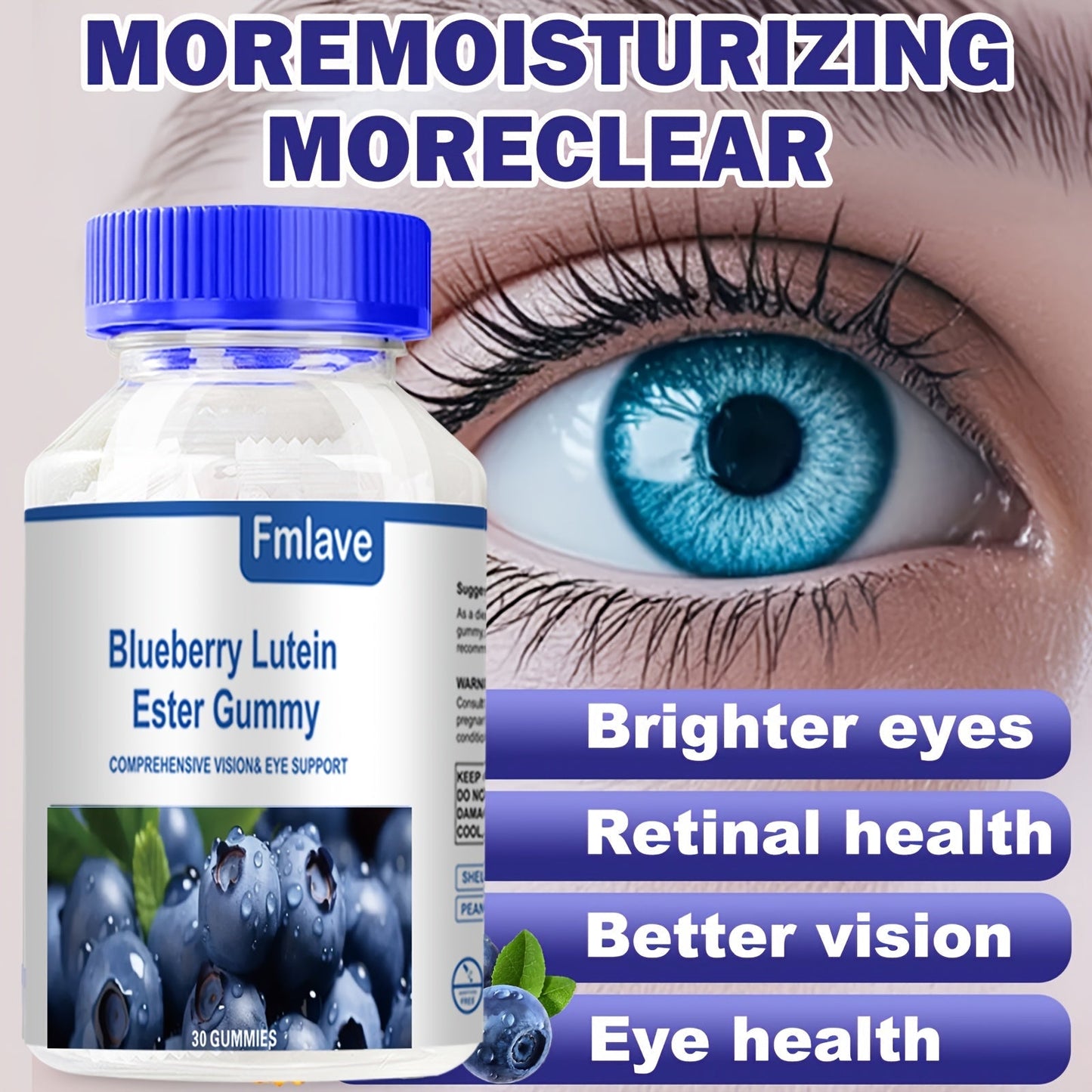 Lutein Eye Health Gummies Blueberry 30-Day Supply - Vision Clarity & Blue Light Protection for Bath Time, Home Spa and Personal Care