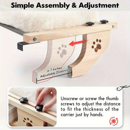 Cat Window Frame Hammock Adjustable – Durable Frame Cat Bed with Paw Print Pattern, Easy Install Window Sill Bedside Cabinet Perch