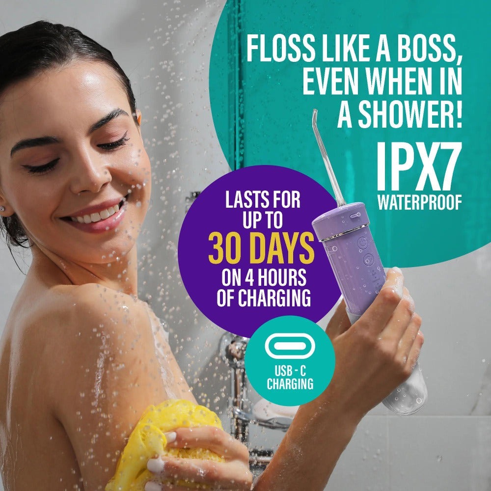 Compact Water Flosser Portable Travel Oral Irrigator, Collapsible 290ml Tank, 4 Flossing Modes, 1800 Pulses/Min