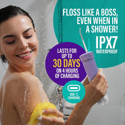 Compact Water Flosser Portable Travel Oral Irrigator, Collapsible 290ml Tank, 4 Flossing Modes, 1800 Pulses/Min