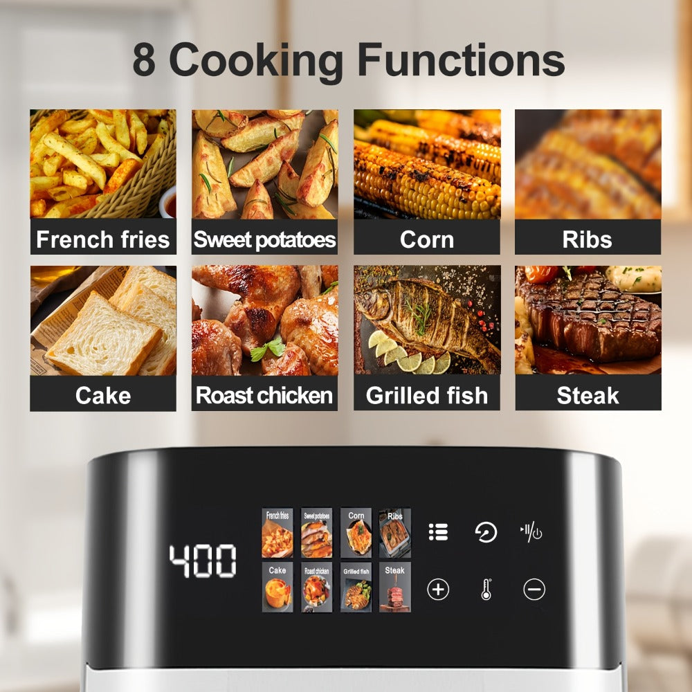Air Fryer 6QT Multi Function LED Digital Touchscreen Visible Window Oil Free Non-Stick Basket for Entryways, Bedrooms and Living Spaces