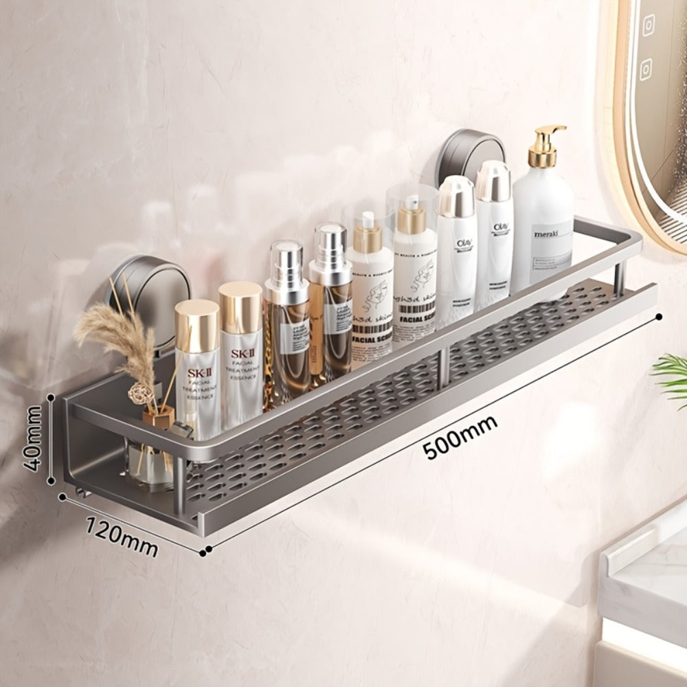 Shower Caddy Shelf Wall Mounted Suction Cup Rustproof Floating Bathroom Organizer Rack with Towel Hook for Shampoo Soap Accessories Space