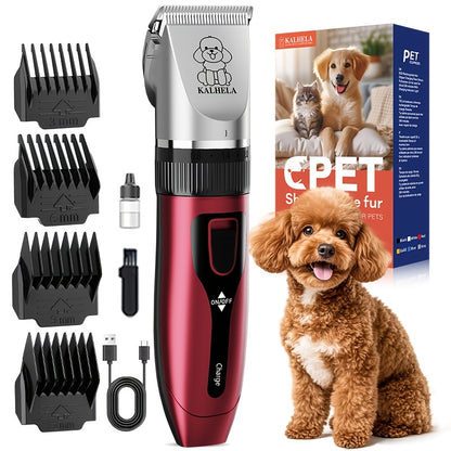 Pet Grooming Clippers Rechargeable with LED Display – Cordless Electric Dog Cat Hair Clipper, Detachable Blades 4 Guide Combs Low Noise