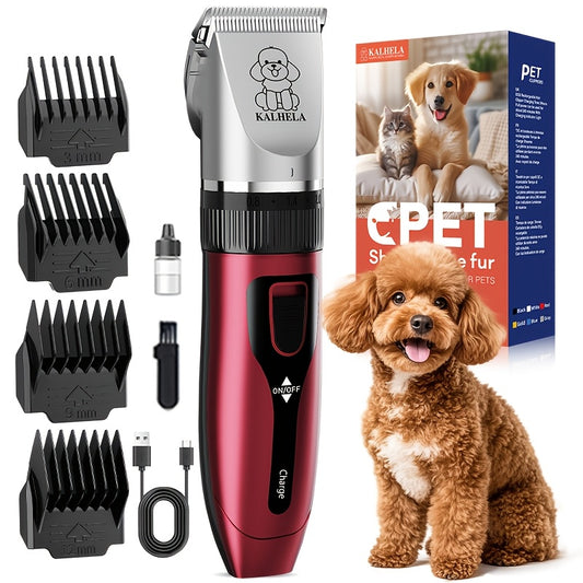 Pet Grooming Clippers Rechargeable with LED Display – Cordless Electric Dog Cat Hair Clipper, Detachable Blades 4 Guide Combs Low Noise