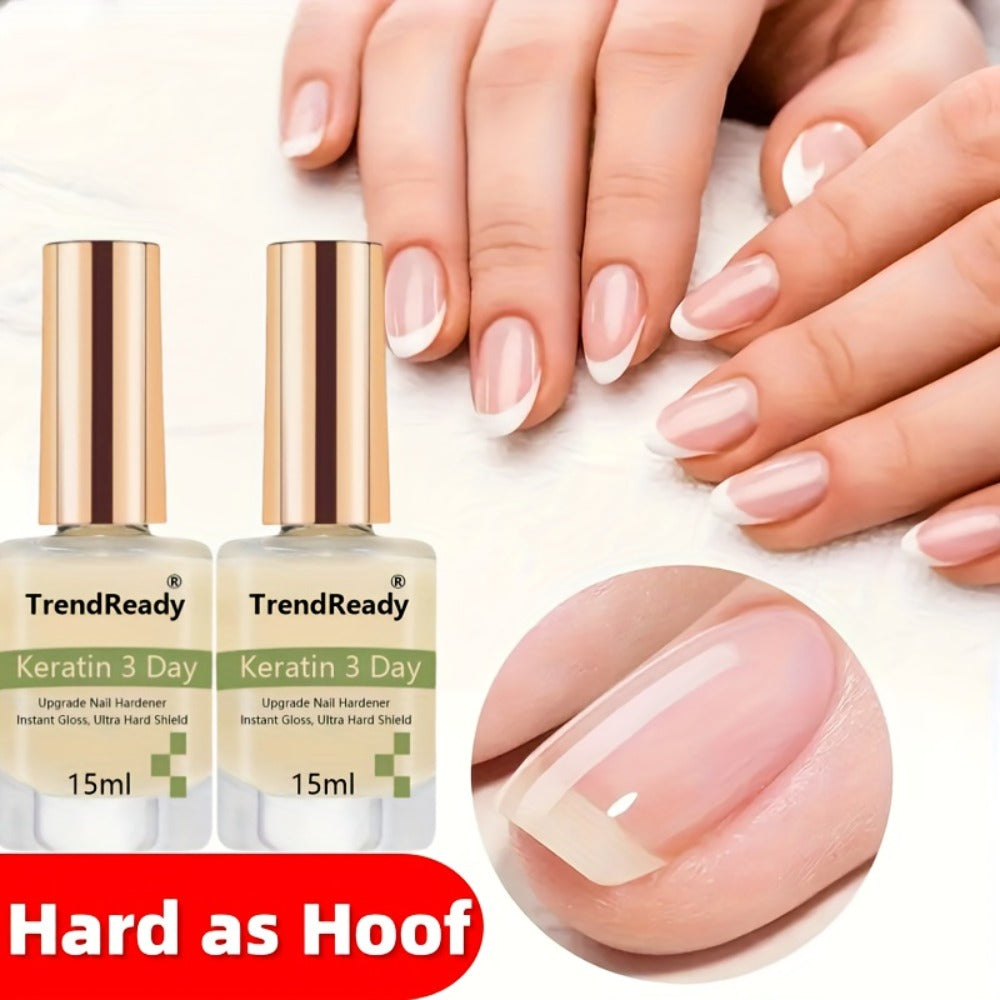 Clear Nail Care Coating Two-Bottle Set in 15 ml Square Bottles with Gold Caps and Beige Labels