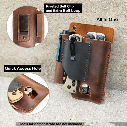 Multitool Belt Holster with Belt Clip & Loop, EDC Everyday Carry Organizer Sheath for Multi-Tools, Flashlight & Pen Holder, 4x5.5x1 Inch