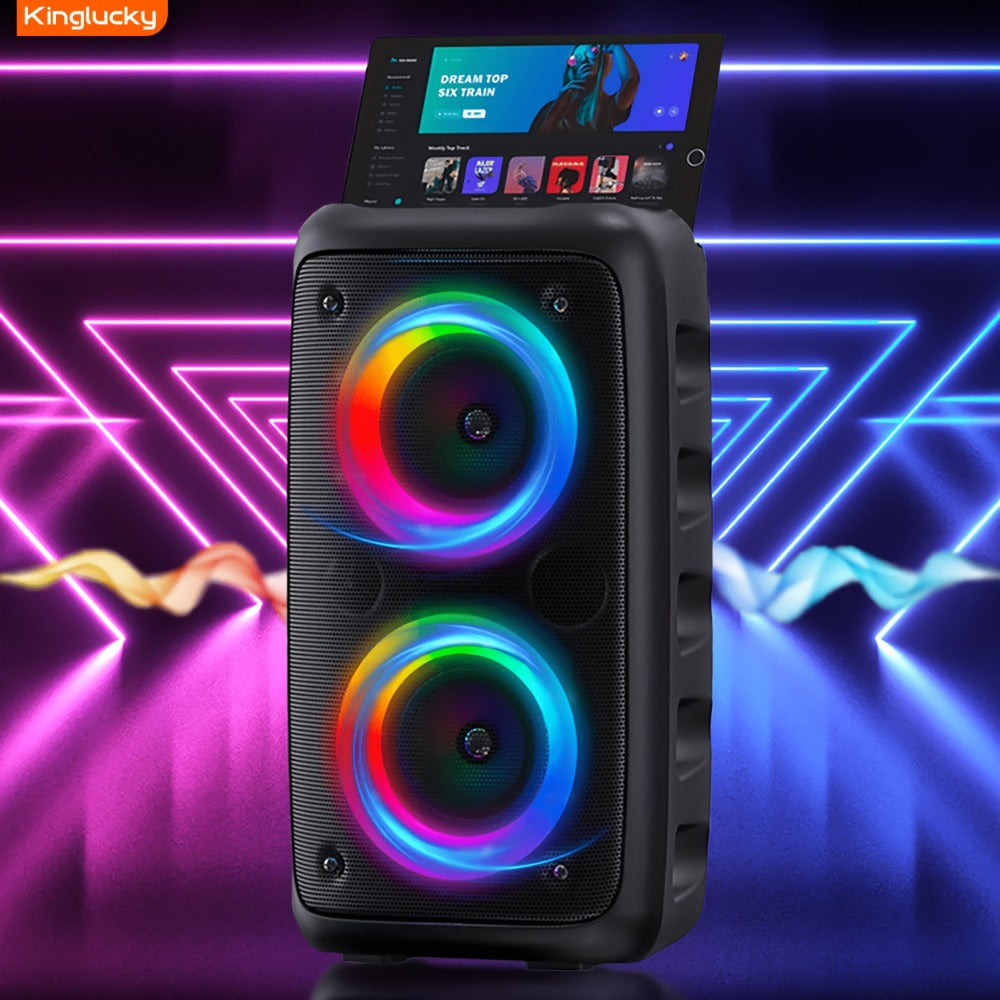Portable Bluetooth Speaker Kinglucky Karaoke Model with 5.2 Wireless, RGB Lights, Included Mic, USB, TF and FM