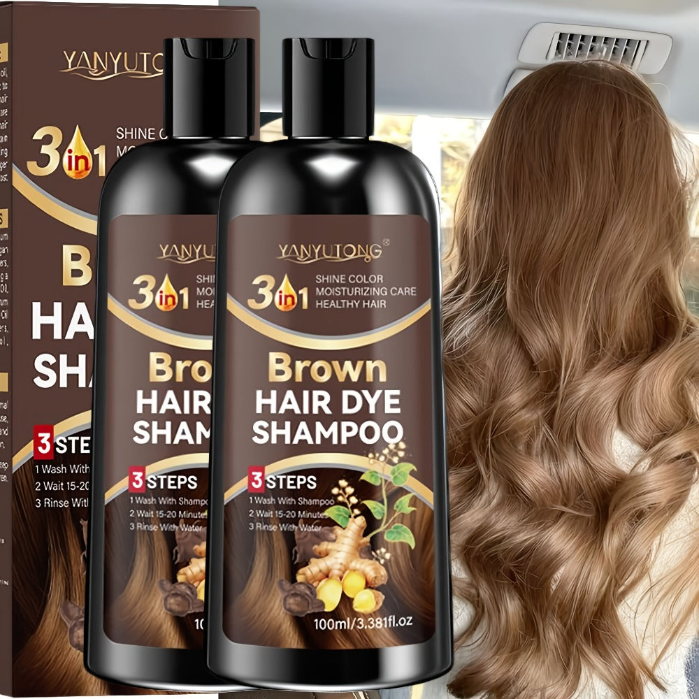 Hair Color Shampoo, YANYUTONG Brown Two-Bottle Set with 3.38oz in Each Labeled Pump Bottle