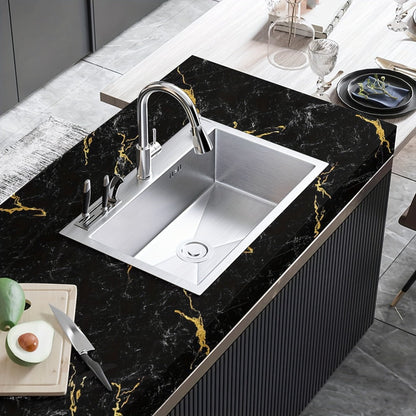 Black Marble Wallpaper Self-Adhesive Peel and Stick | Gold Vein Kitchen Backsplash Contact Paper | 23.62" x 196.85" Large Removable Wall