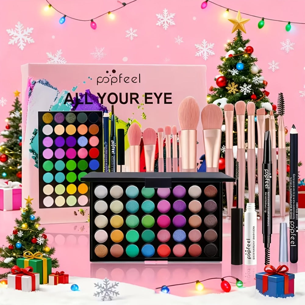 Makeup Kit Full Face All in One Eyeshadow Palette Blush Powder Foundation Mascara Brush Set, for Makeup, Travel and Everyday Vanity Use