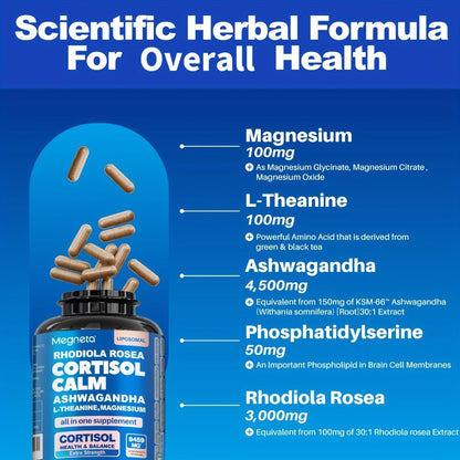 Ashwagandha Stress Supplement Capsules with Rhodiola Rosea L-Theanine & Magnesium for Bath Time, Home Spa and Personal Care