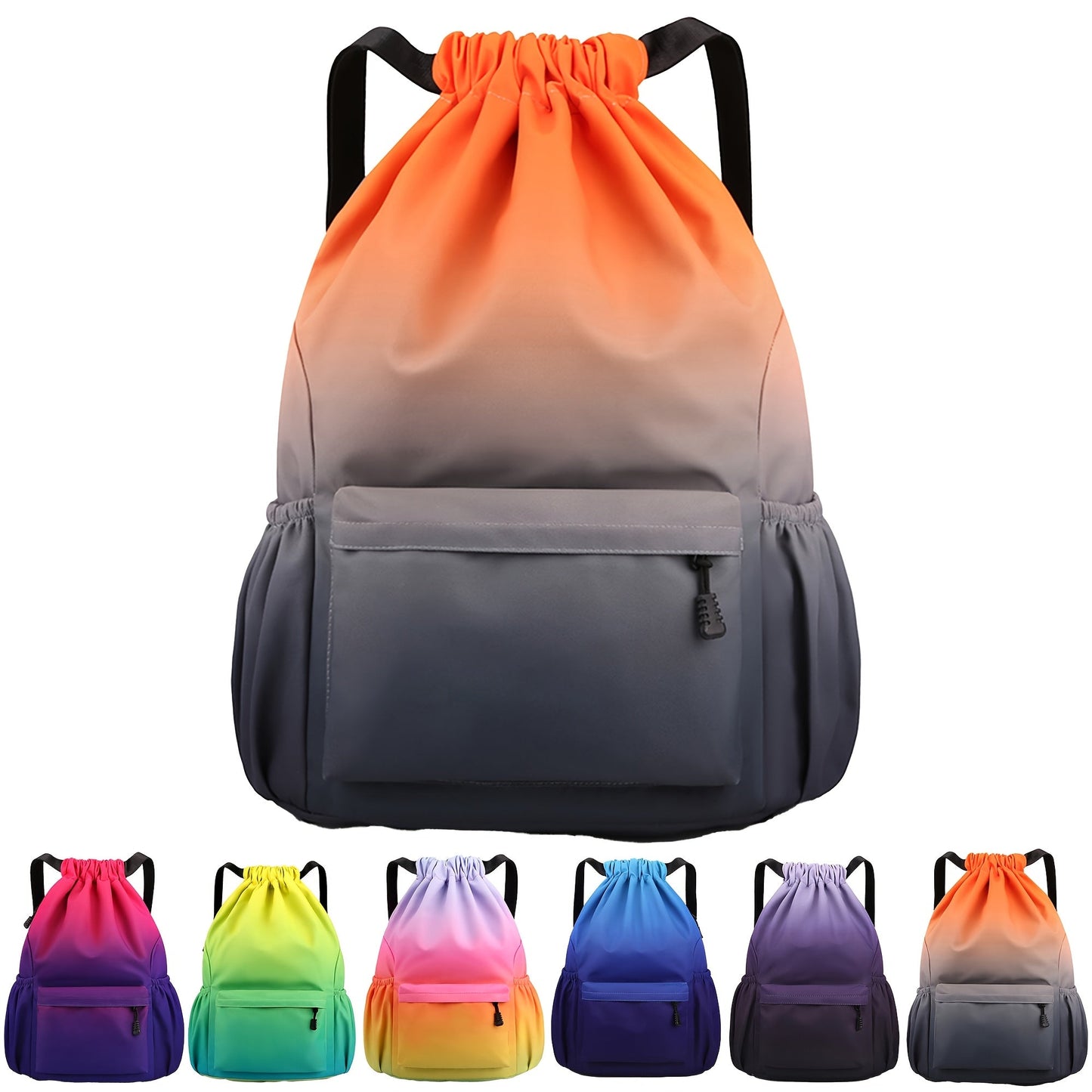 Drawstring Backpack Gym Bag – Large Capacity Nylon Cinch Sack with Strap Pocket, Lightweight Training & Outdoor Travel Bag for Men Women | 4