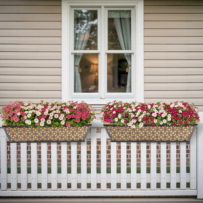 Window Box Planter 24 Inch with Coco Liner Adjustable Railing Brackets Cast Iron Flower Box for Porch Fence Balcony Patio Outdoor Garden