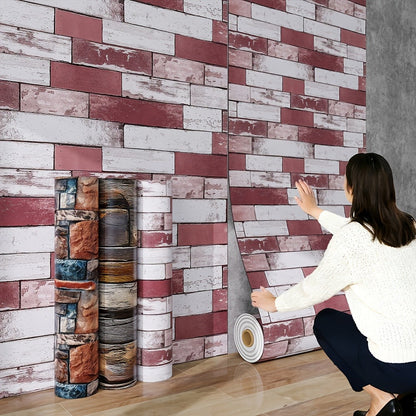 3D Brick Foam Wallpaper Self Adhesive Peel and Stick Wall Panels PVC Rustic Brick Pattern, for Entryways, Bedrooms and Living Spaces
