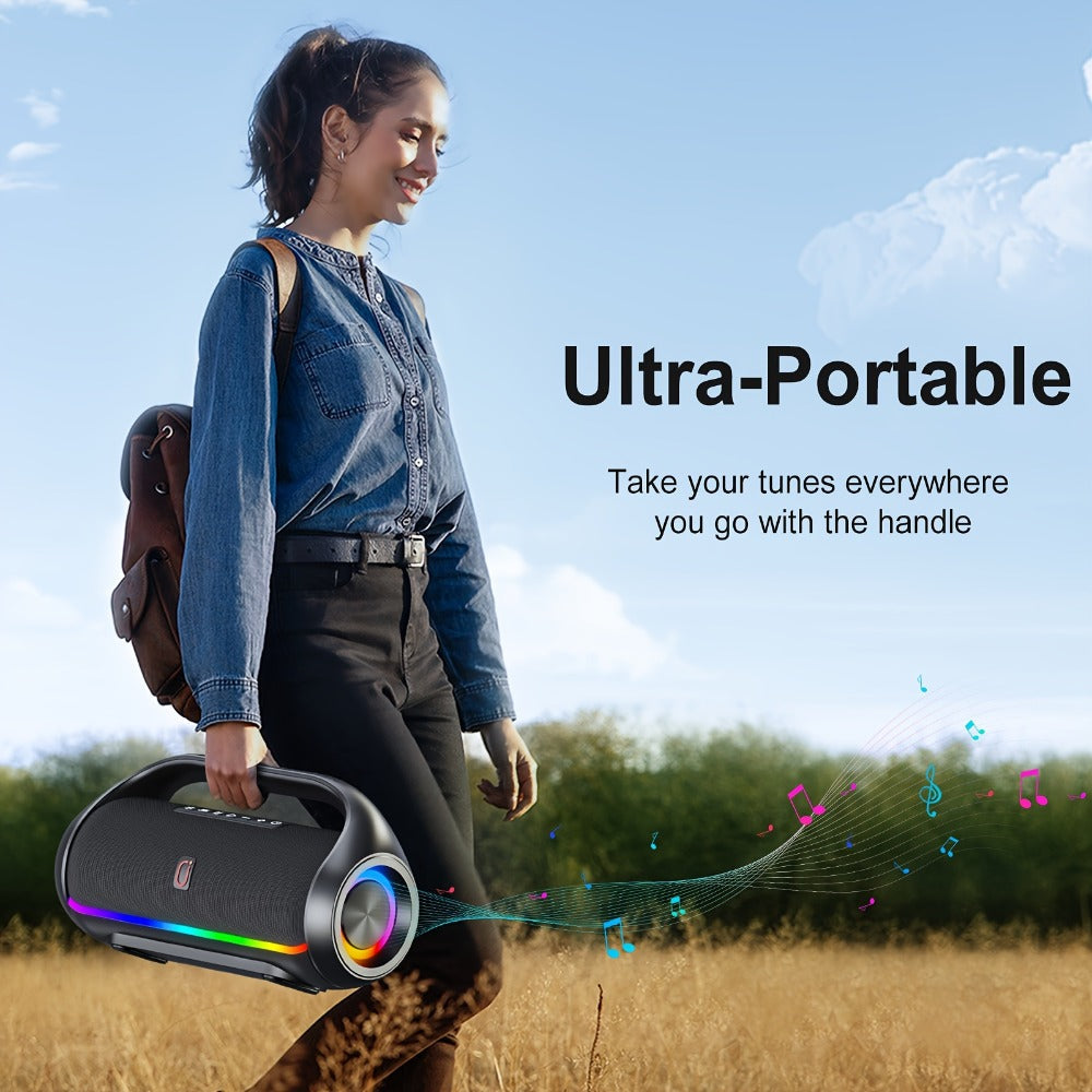 JYX D20 Portable Bluetooth Boombox Speaker with 3D Surround Sound, RGB Disco Lights, Deep Bass Boost