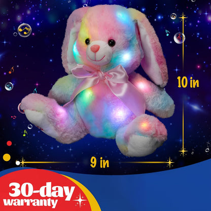 Musical Glowing Bunny Plush Toy 10 Inch, Rainbow Lop Ear Rabbit Stuffed Animal with LED Night Light & Lullaby Music for Toddlers Kids