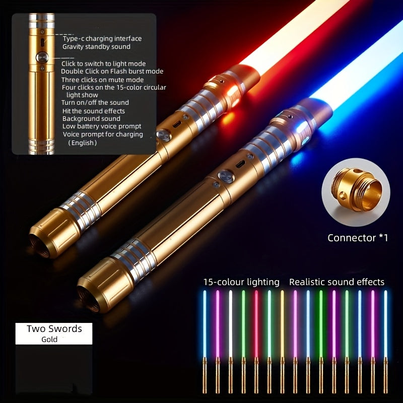 Light Up Saber 15 Colors 2-in-1 Metal Gravity Sensing, Rechargeable Glow Sword with Upgraded LED