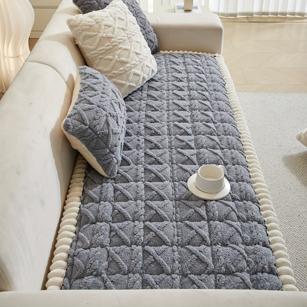 Sofa Cover Bohemian Quilted Shu Velveteen Panels with Ruffles and Design in Five Colors with Model-Specific Size and Color Options