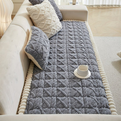 Sofa Cover Bohemian Quilted Shu Velveteen Panels with Ruffles and Design in Five Colors with Model-Specific Size and Color Options