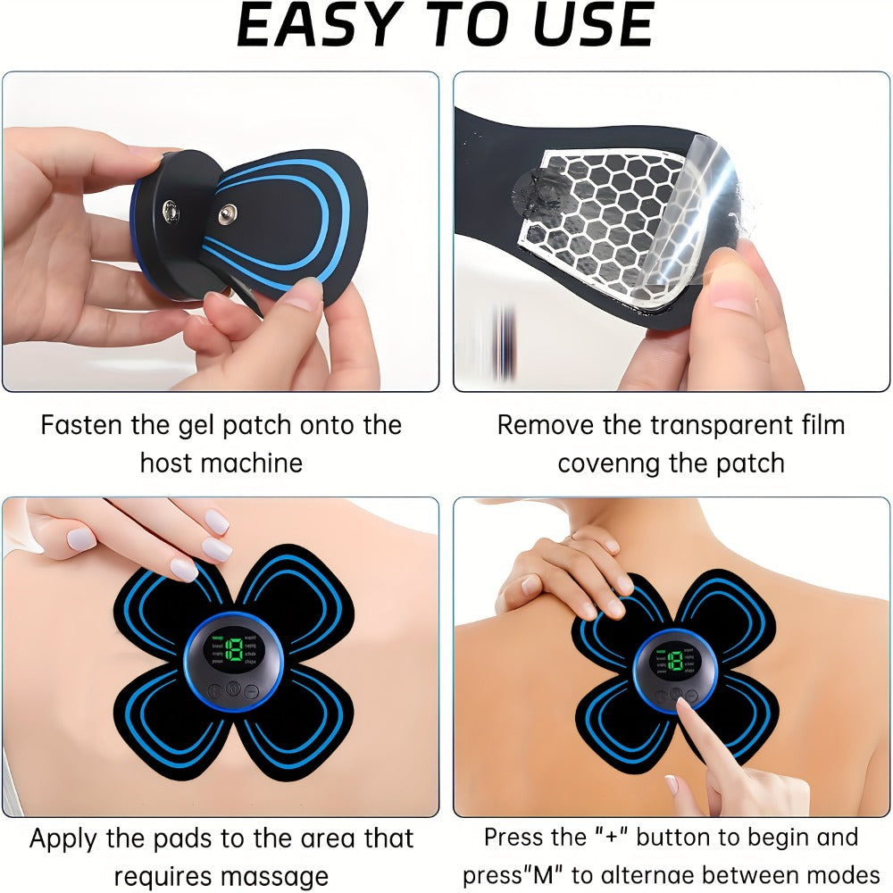 EMS Stimulator Massager Patch, Full Body Electric Massage Device with 8 Modes & 19 Intensity Levels for Shoulder