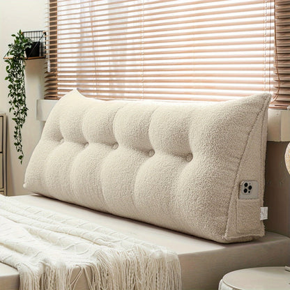Bed Wedge Pillow Headboard Pillow with Side Pockets Removable Cover Teddy Velvet Reading Pillow Twin Queen King