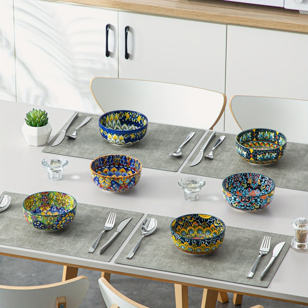 Cereal Bowl Set of 6 Bohemian Style 26oz for Home Cooking, Dining and Outdoor Meals, with the Listed Configuration