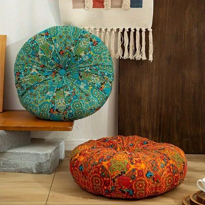 Floor Pillow Round Bohemian Thick Cushion Vintage Floral Pattern Boho Meditation Seat Pad for Entryways, Bedrooms and Living Spaces