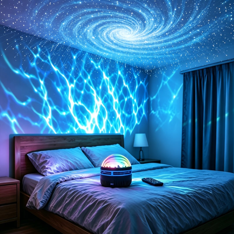 LED Star Projector Night Light USB Powered, 7-Star Galaxy Starry Sky & Water Ripple Effect Lamp for Bedroom Camping Wedding Home Decor