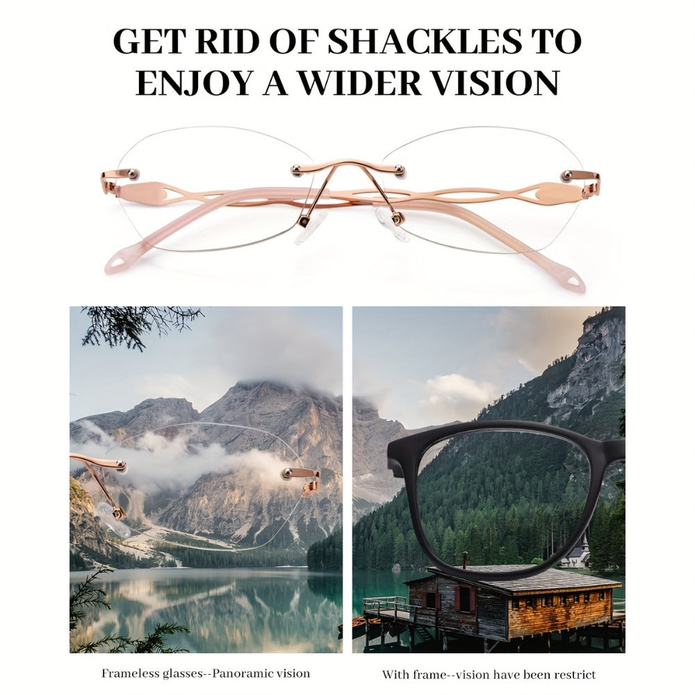 Reading Glasses – Three-Pair Rimless Metal Readers in Multiple Colors and Strengths with Multiple Strength and Color Options