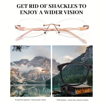 Reading Glasses – Three-Pair Rimless Metal Readers in Multiple Colors and Strengths with Multiple Strength and Color Options