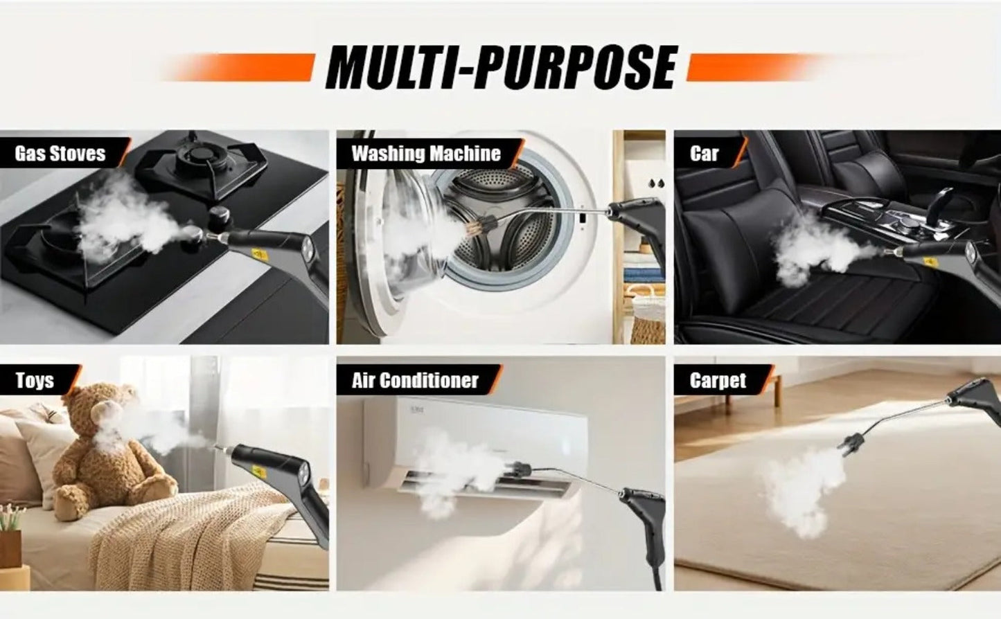 Portable Steam Cleaner High Pressure High Temperature with 3 Brush Heads Handheld Steam Cleaner for Bathroom Kitchen Furniture Car Home