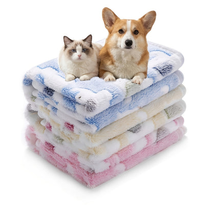 Pet Blanket 3 Pack – Super Soft Fleece Flannel Throw for Dogs Cats Puppies, Cute Paw Bone Elephant Dot Patterns, Small Medium Large Sizes