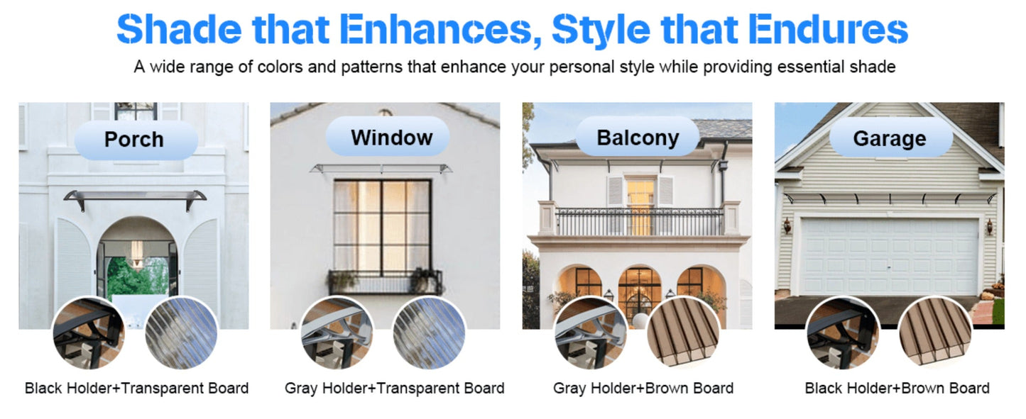 Polycarbonate Window Awning Door Canopy - UV Rain Snow Sun Protection Overhang for Doorways, Patio & Windows