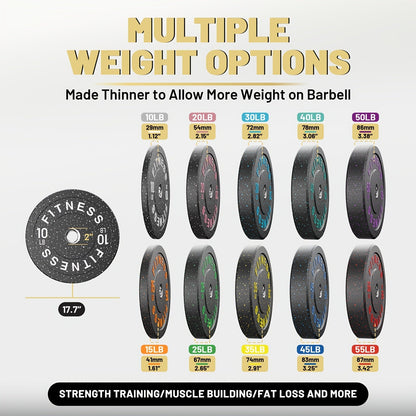 Bumper Plates Colored Rubber Weight Plates – 2-Inch Olympic Barbell Plates for Weightlifting & Strength Training