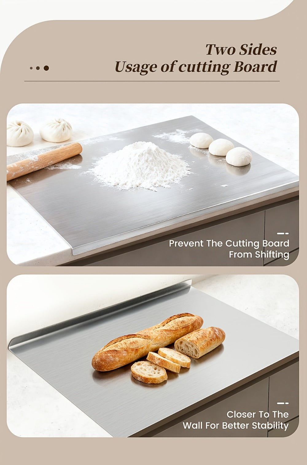 Stainless-Steel-Labeled Cutting Board and Pastry Mat with Smooth Faces and Three Rectangular Size Options