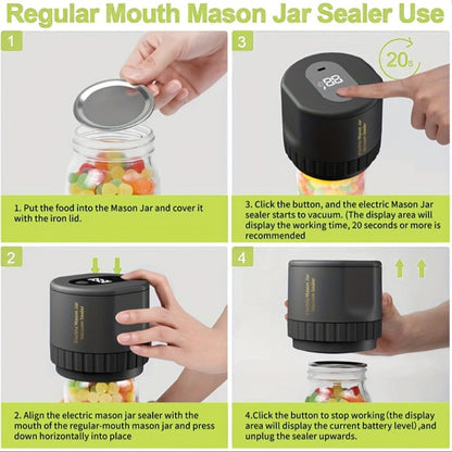 Electric Mason Jar Sealer One-Touch Vacuum Seal - 2025 New Model Jar Sealer Kit with Wide Mouth & Regular Mouth Lids