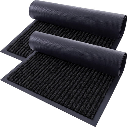 Door Mat 2-Pack Indoor Outdoor Welcome Entryway Rug Non-Slip Low Profile Polyester Floor Mat for Front Door Patio Porch Mudroom