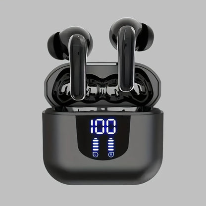 Bass Stereo Wireless Earphones Bluetooth 5.4, Playtime In-Ear Earbuds with Noise Cancelling Mic & LED Display